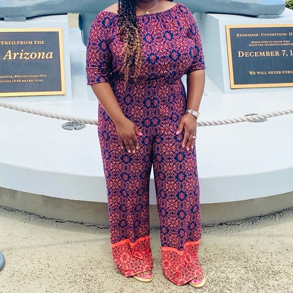 Brand New! Tacera Cream/Black Floral Stretchy Jumpsuit with Elastic Waist Sz PS - Picture 11 of 12